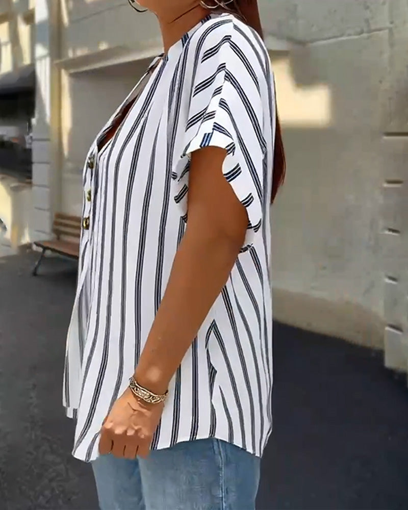 Bluse Knapning V-hals Stribet