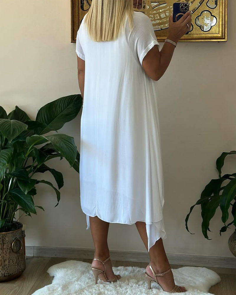 Kjole Falsk To-delt Dobbelt-laget Løs Kortærmet