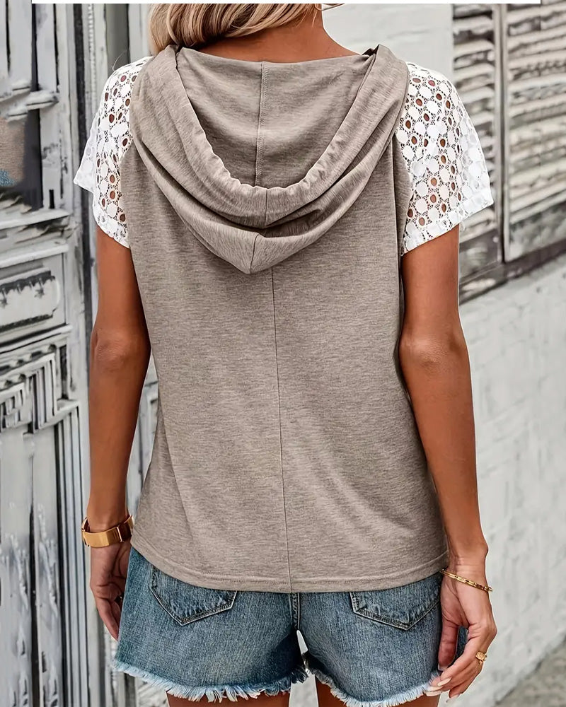 Bluse Med Hætte Hul Blonde Afslappet