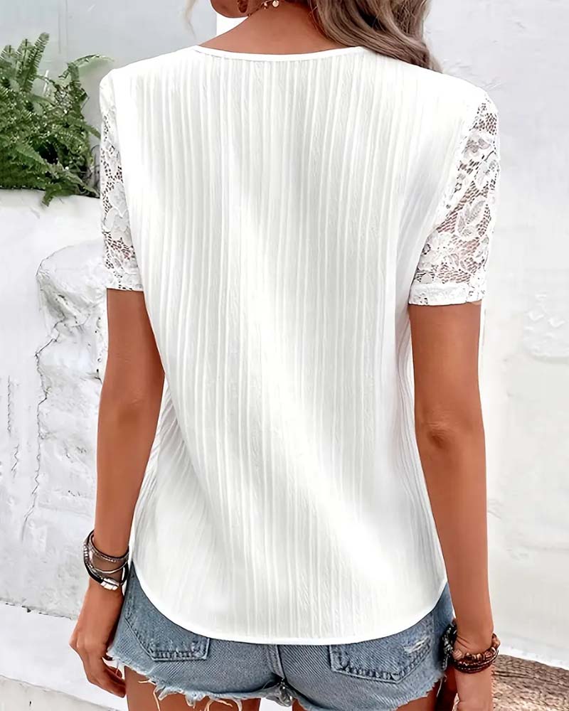 Bluse V-Hals Ensfarvet Blonde Syning