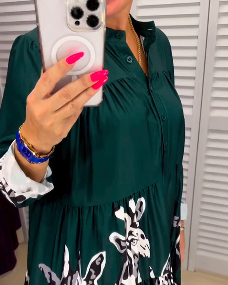 Mønstret lang kjole med knapper