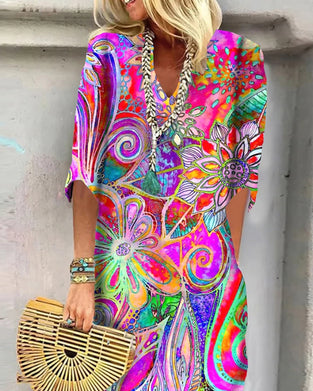 Kjole Farverigt Blomstermønster