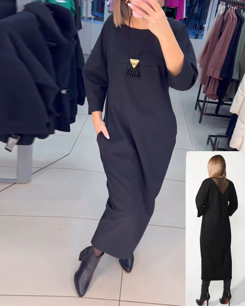 Maxikjole med lange ærmer og lommer