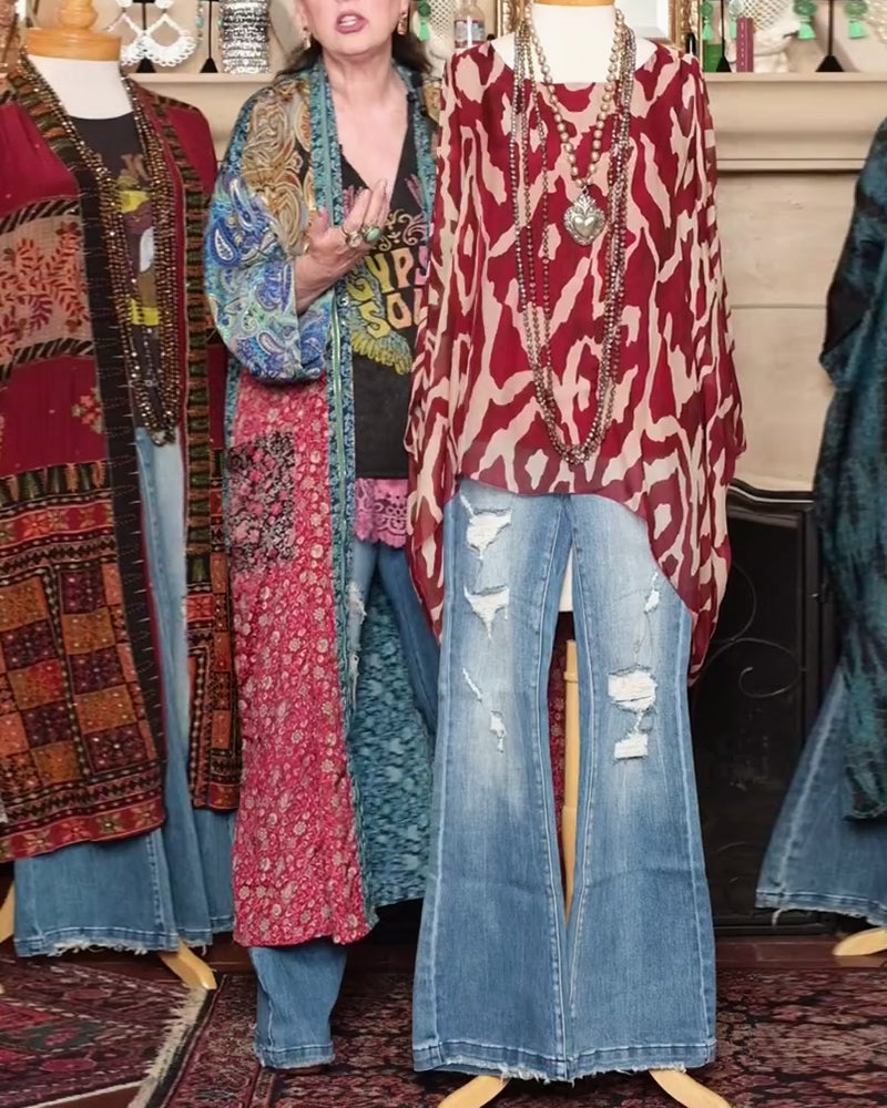 Bluse Flagermusærme Tryk Langærmet