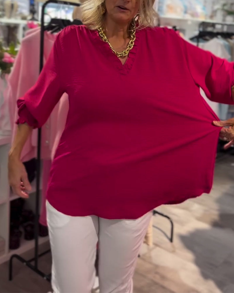 Bluse V-hals Pullover Løs Casual
