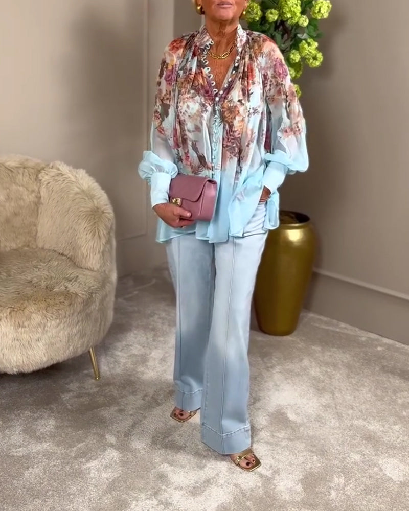 Skjorte Lanterneærme Ståkrave Print