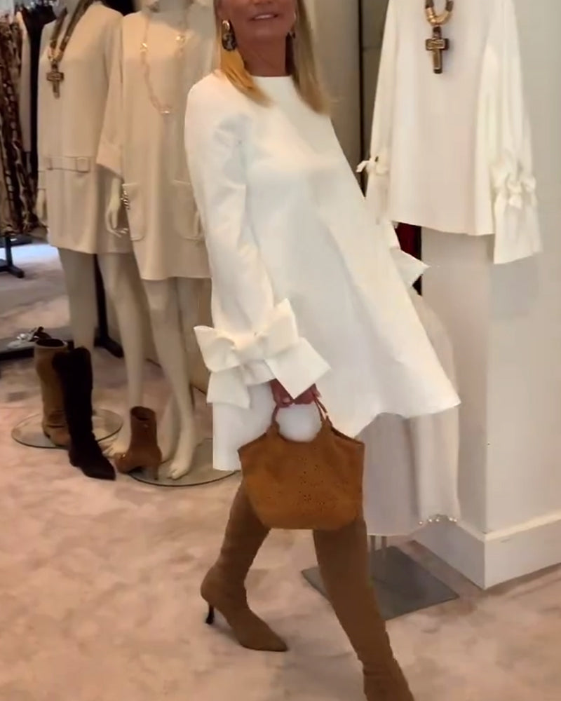 Kjole Modigt Rund Hals Sløjfe Ærme