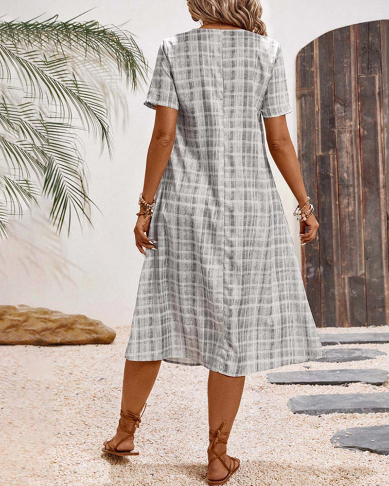 Kjole Korte Ærmer Ternet Afslappet