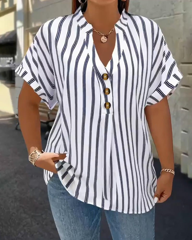 Bluse Knapning V-hals Stribet