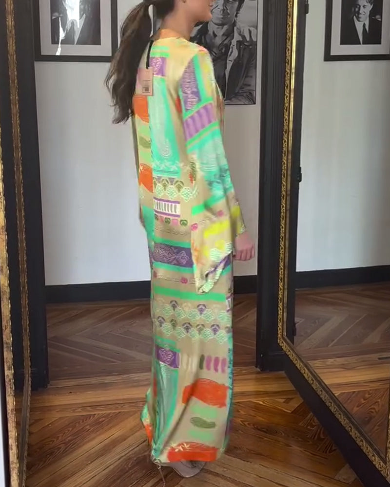 Kjole Med Lange Ærmer Og Sløjfeprint