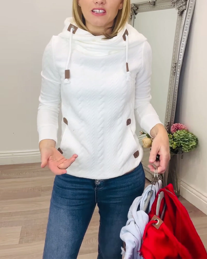 Hoodie Med Drawstring I Ensfarvet Casual Stil