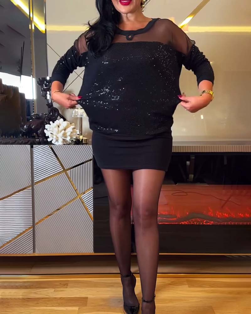 Top moderigtigt temperament med pailletter med rund hals