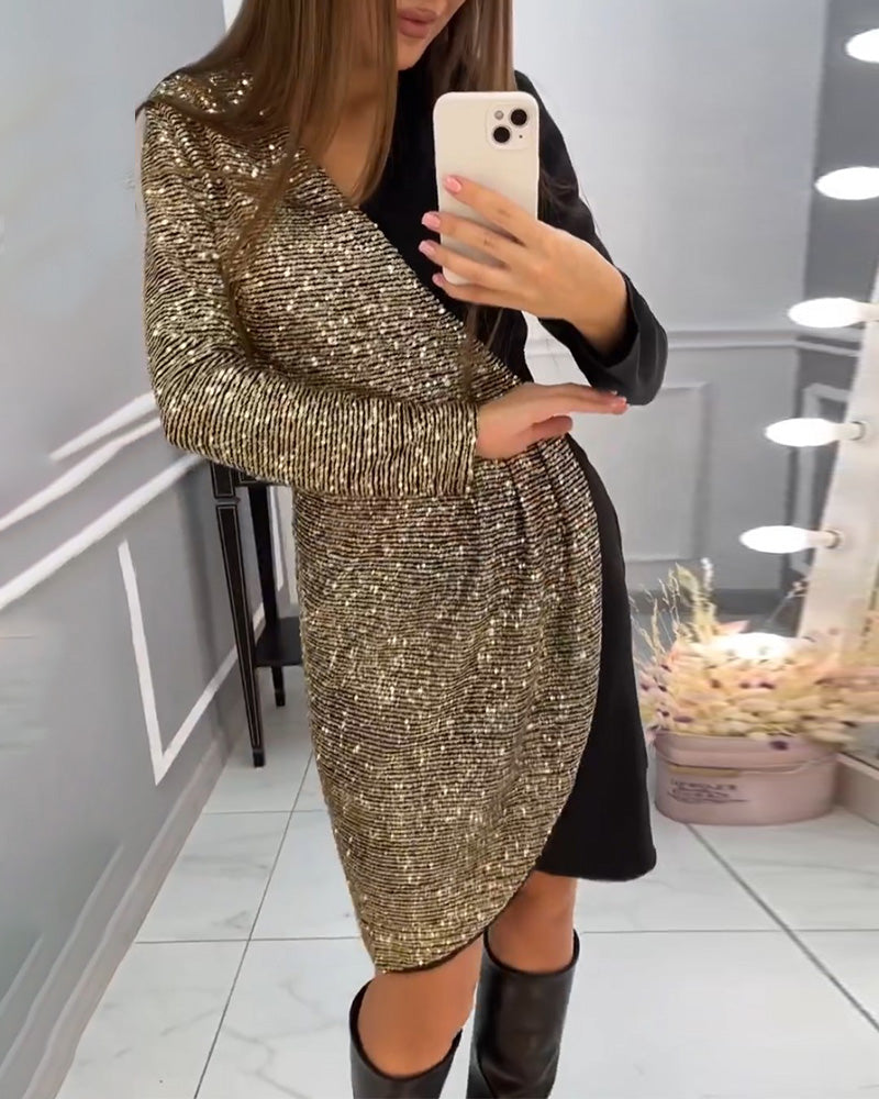 Dobbeltlags patchwork kjole med pailletter