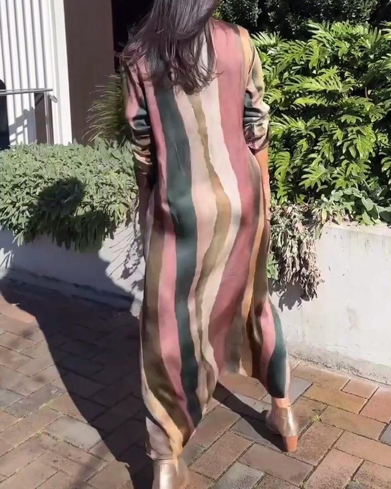 Afslappet skortekjole med striber