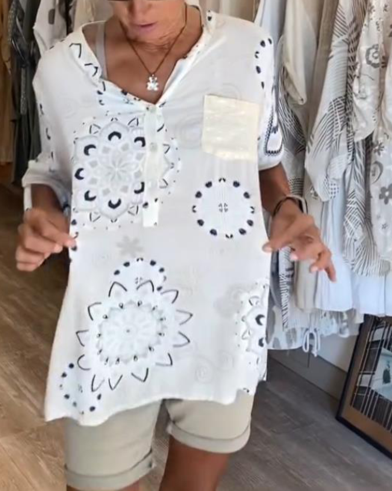 Bluse Alsidig V-Hals Printet Halve Ærmer