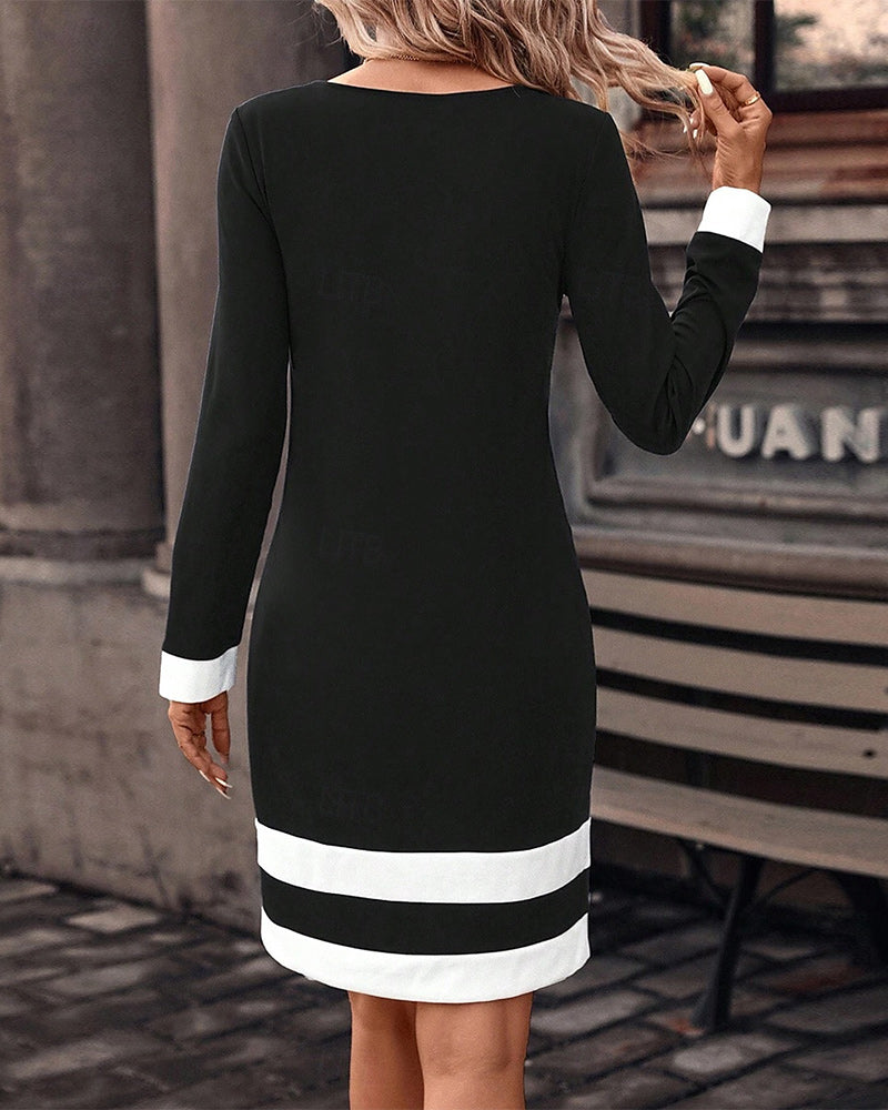 Rund hals farveblok stor blomsterkjole