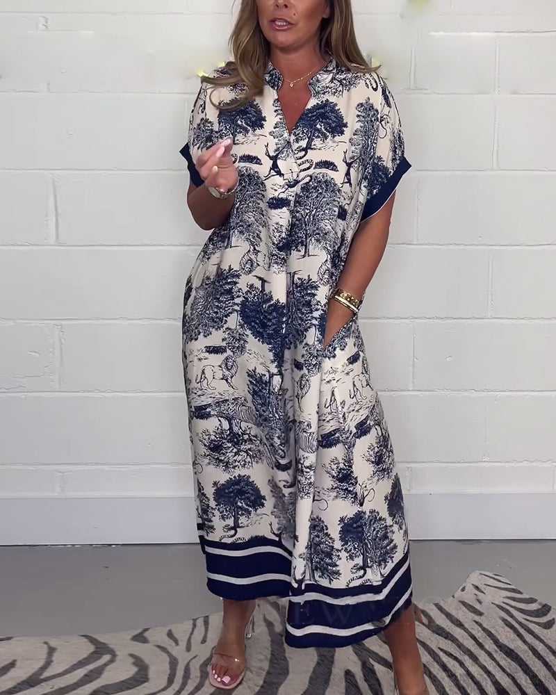 V-halset kjole med dyremotiv