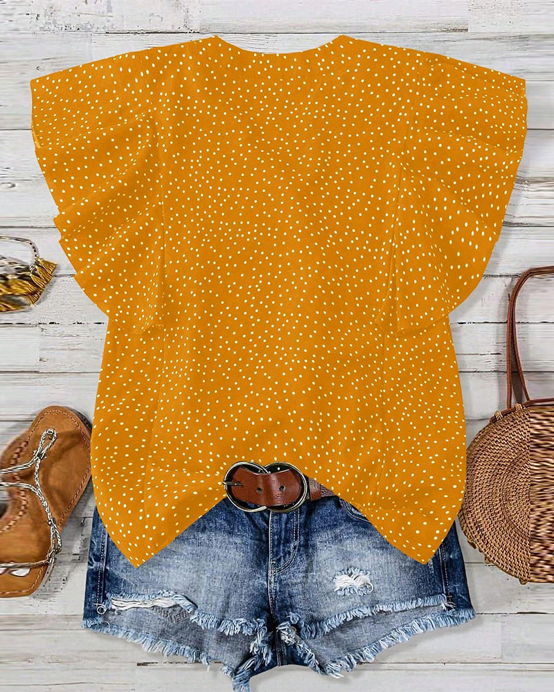 Bluse Flæseærme V-Hals Polka Dot