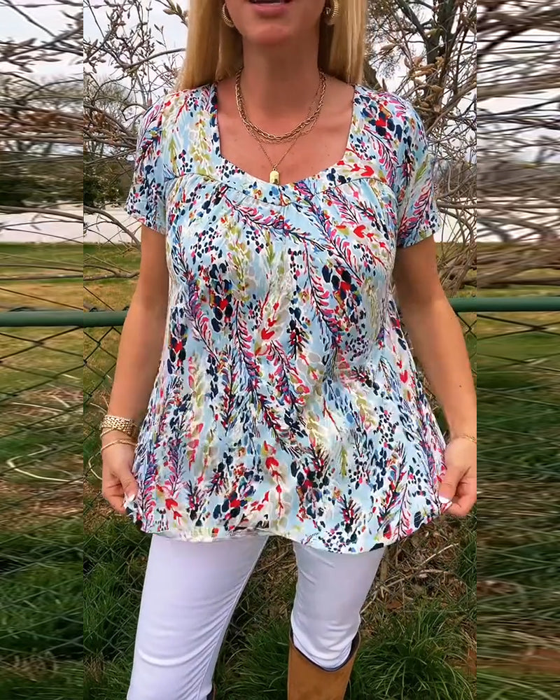 T-Shirt U-Hals Kortærmet Mønstret