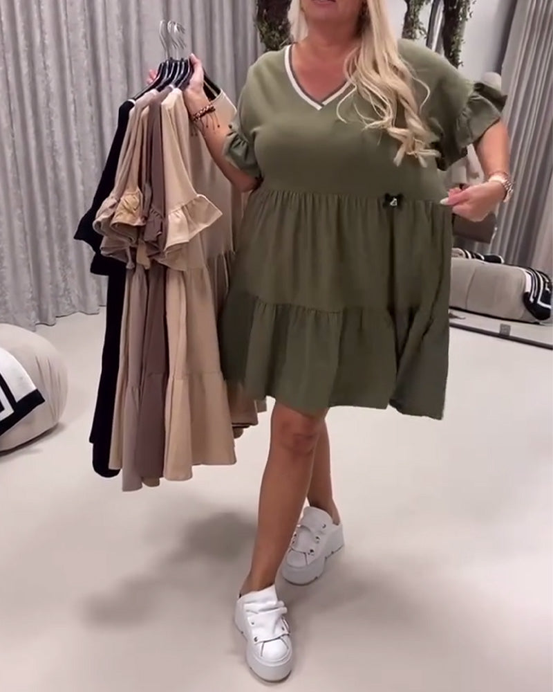 Kjole V-Udskæring Flæseærme A-Linje