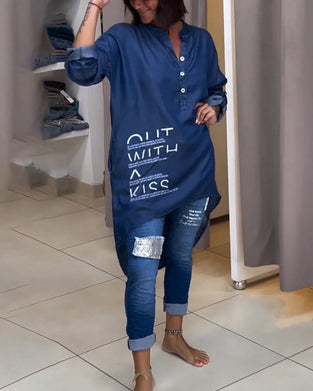 Lang skjortekjole med skrift