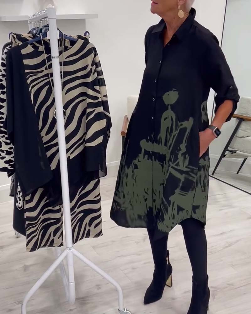 Skjortekjole med knapper og print