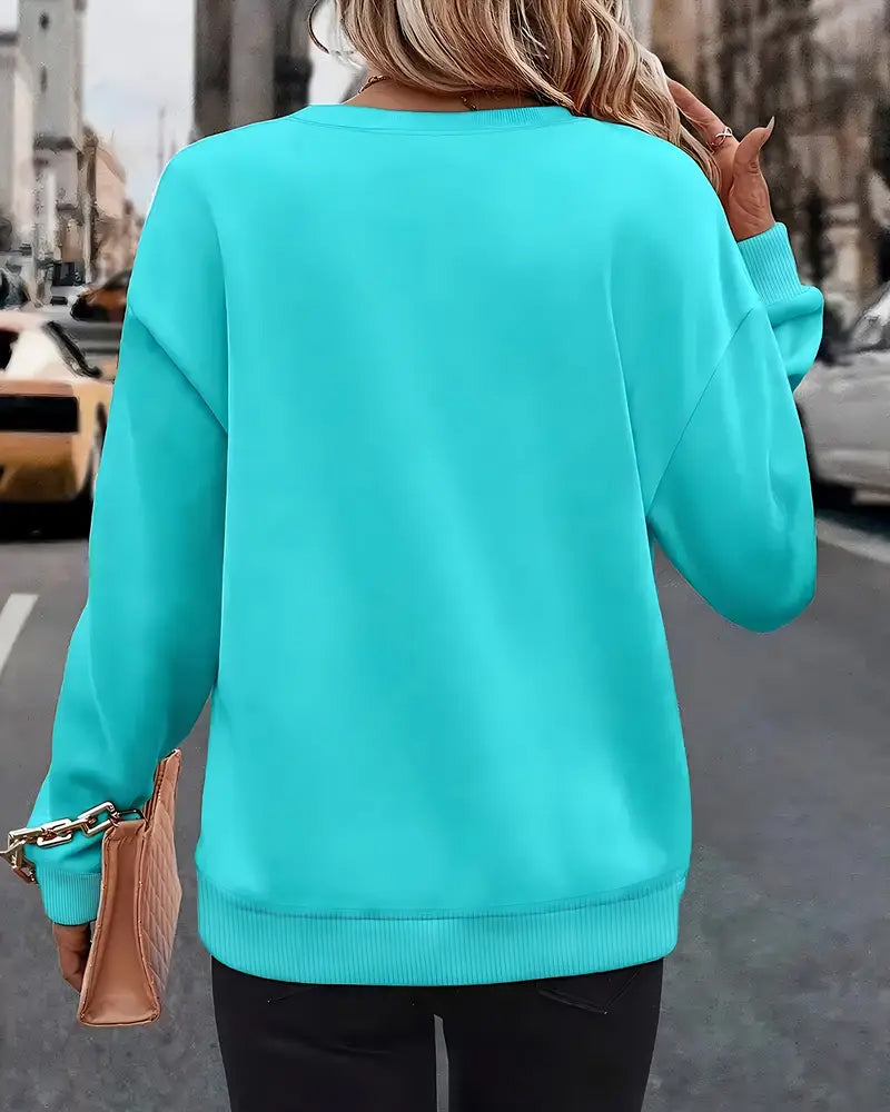 Sweatshirt Afslappet Lange Ærmer Trykt Rund Hals