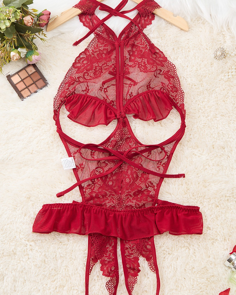 Sexet En-Del Undertøj Med Knipling Og Dyb Udringning