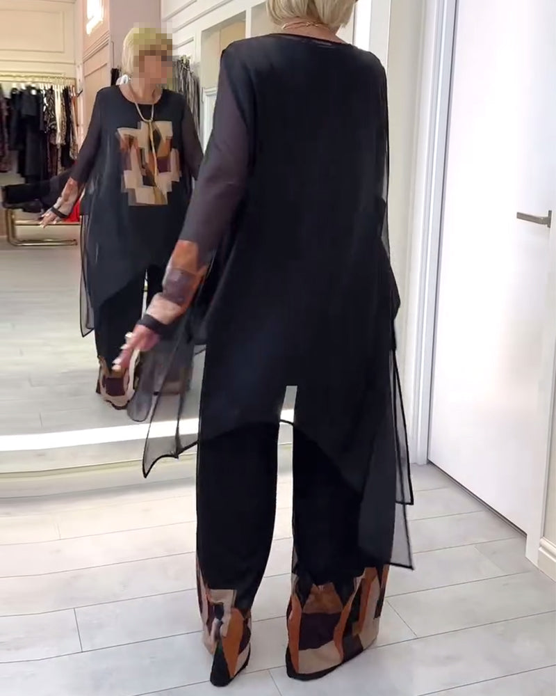 Jakkesæt Elegant Langærmet Printet Brede Ben