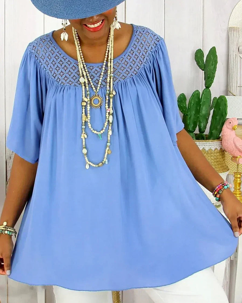 Bluse i Ensfarvet Løs Pasform