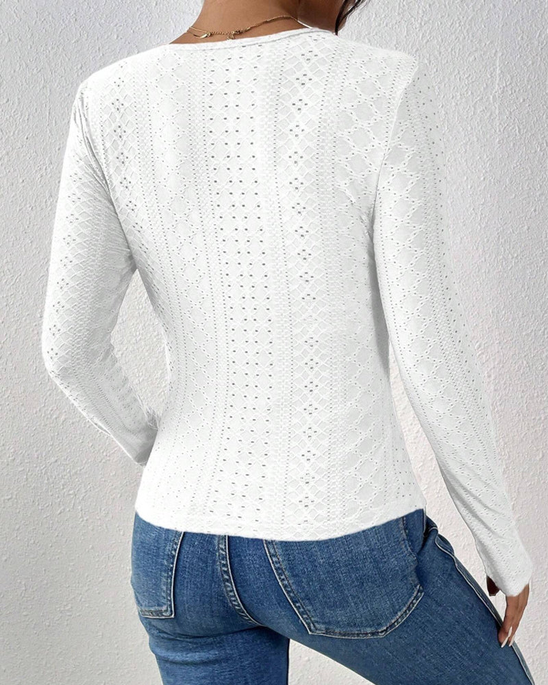 Langærmet Top V-Hals Spetspanel