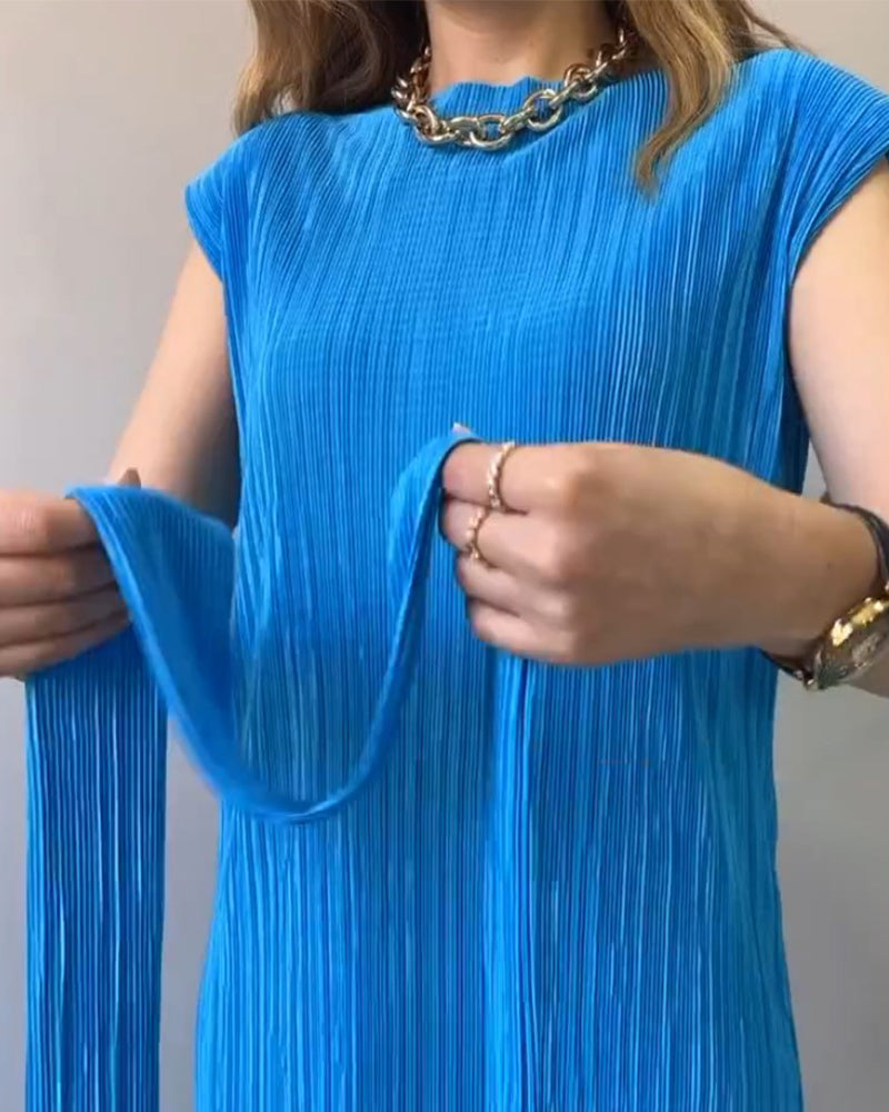 Struktursyet lang blå kjole uden ærmer