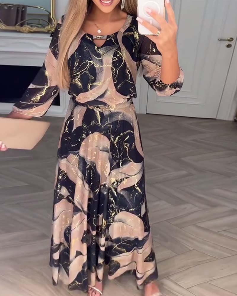 Kjole Elegant Trekvartærme Trykt Talje