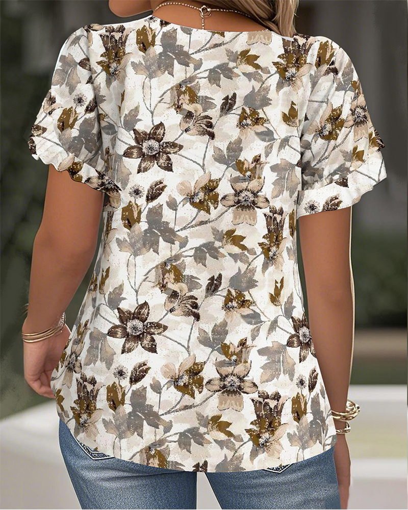 T-Shirt Med Print Flæseærmer Alsidig Stil