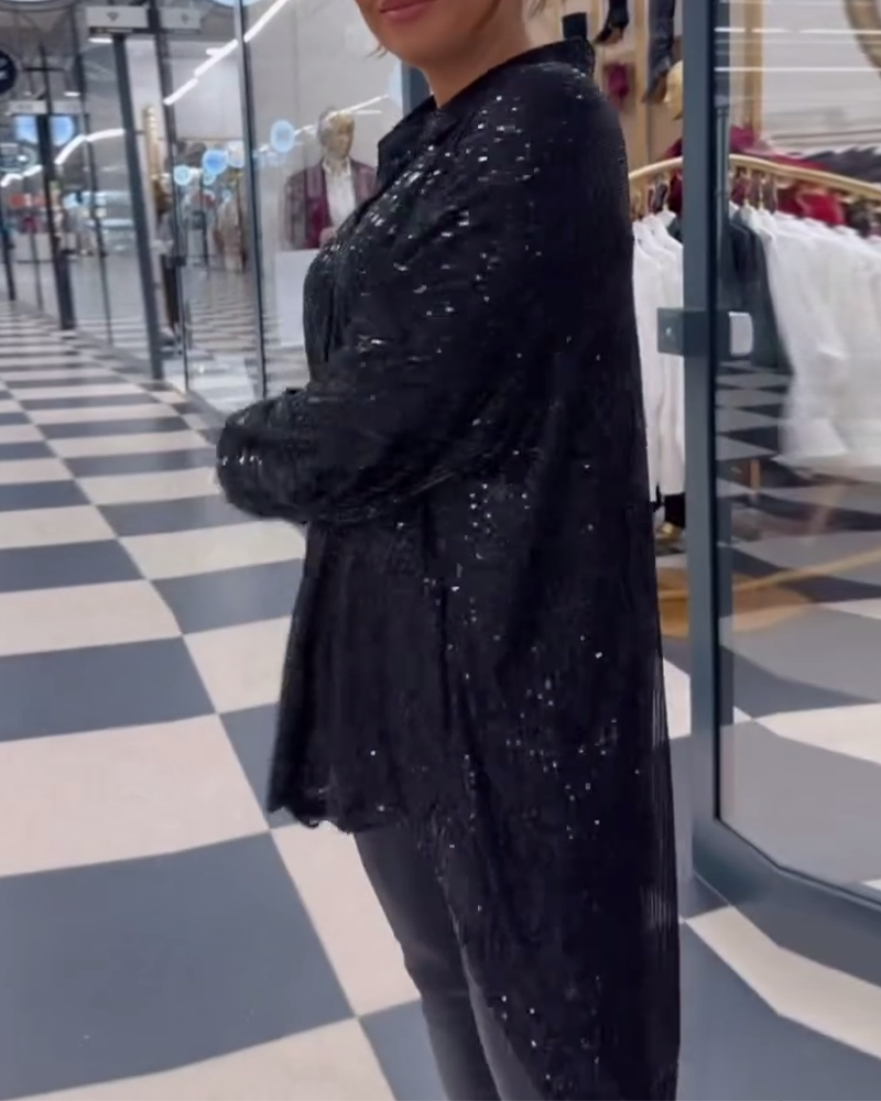 Casual skjorte med pailletter