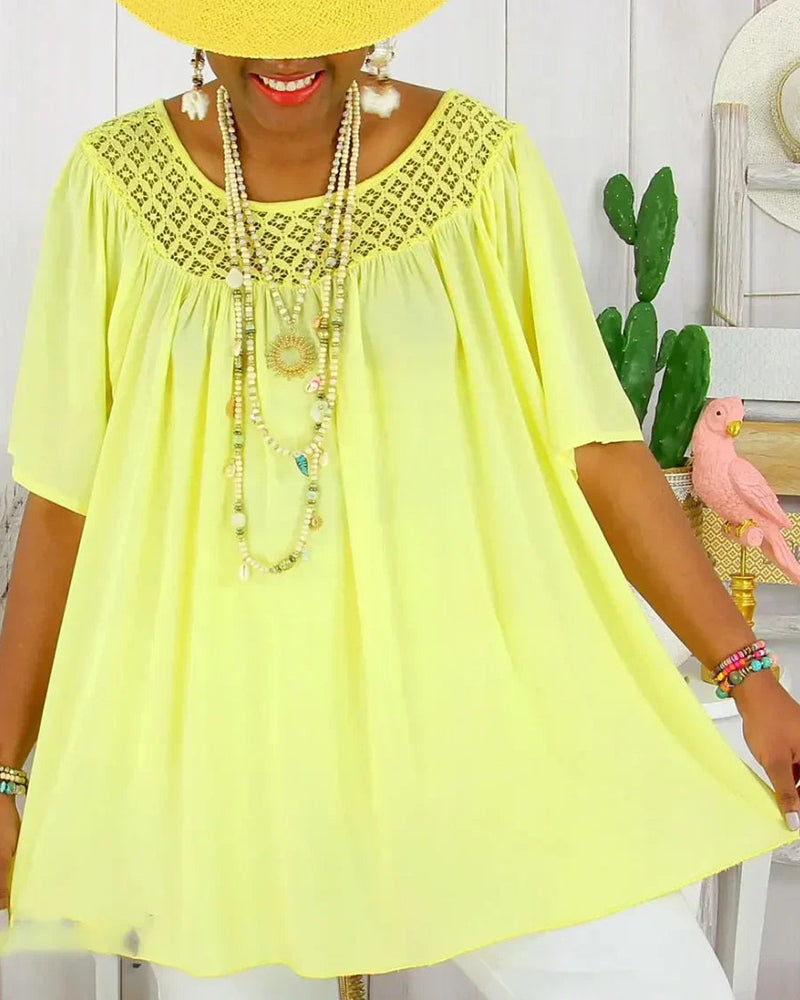 Bluse i Ensfarvet Løs Pasform