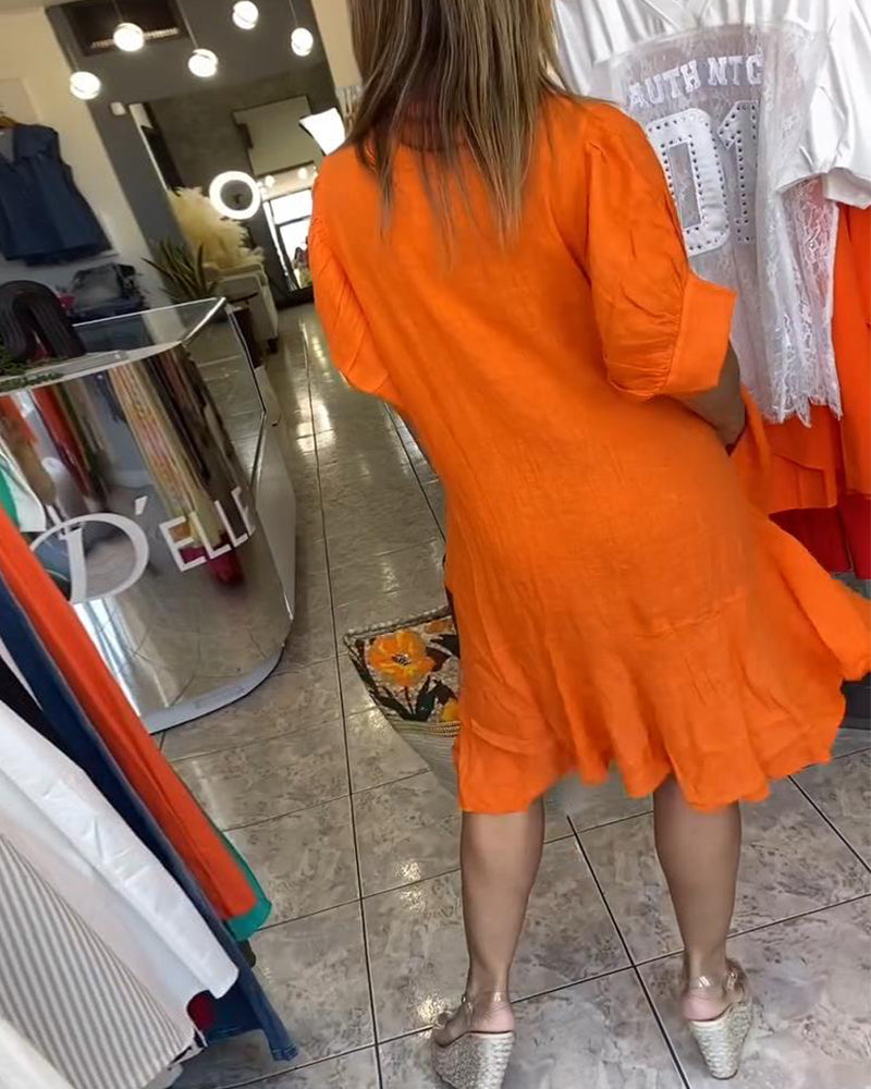 Kjole Lapel Casual Korte Ærmer A-Linje