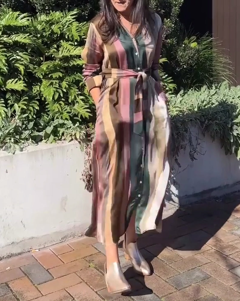 Afslappet skortekjole med striber