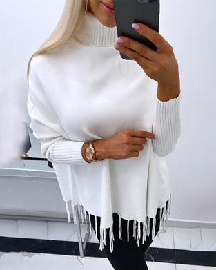 Kvinders turtleneck frynsede pullovers