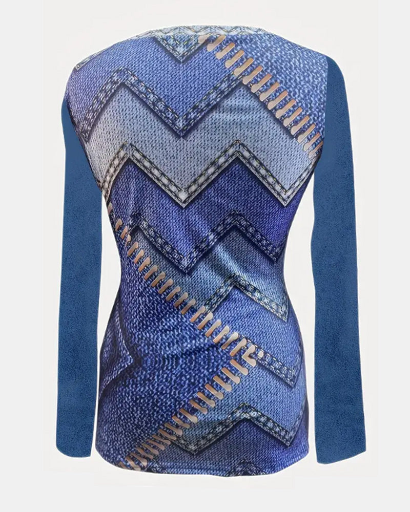 Bølgestribet bluse med rund hals