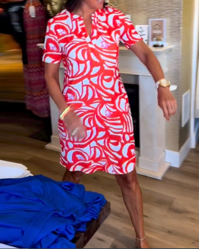 Casual kortærmet kjole med print