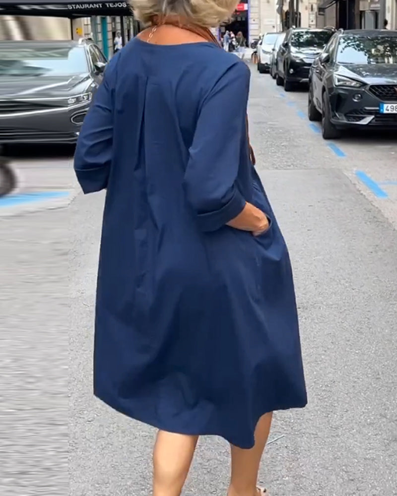 Rund hals kjole med lommer