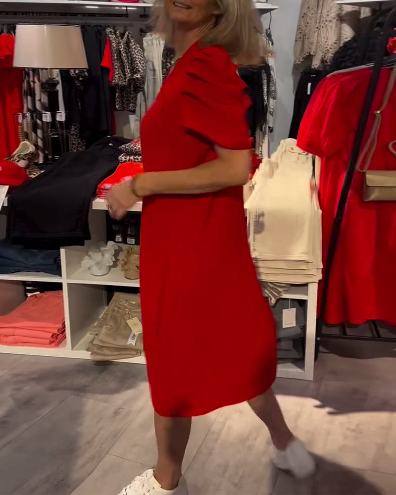 Kjole Puffærmer V-Hals Temperamentsfuld