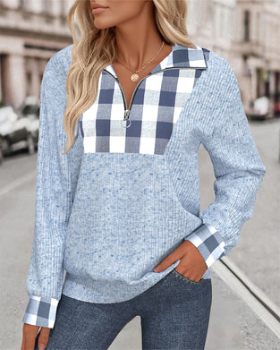 Sweatshirt Halvlynlås Tartan Kontrastfarve