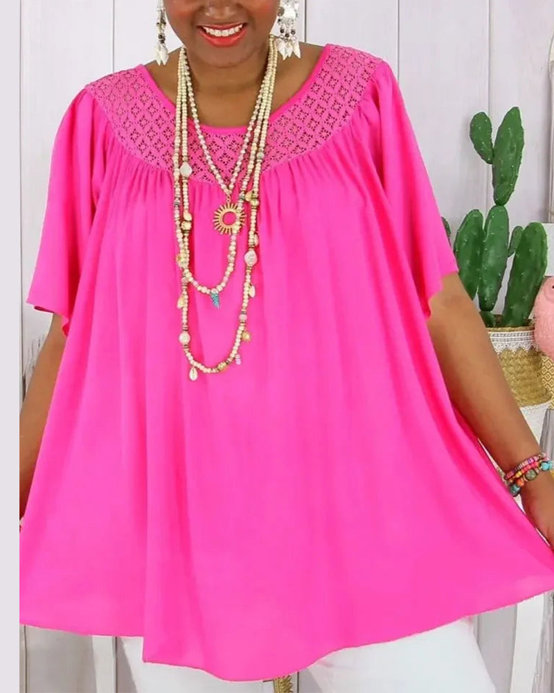 Bluse i Ensfarvet Løs Pasform