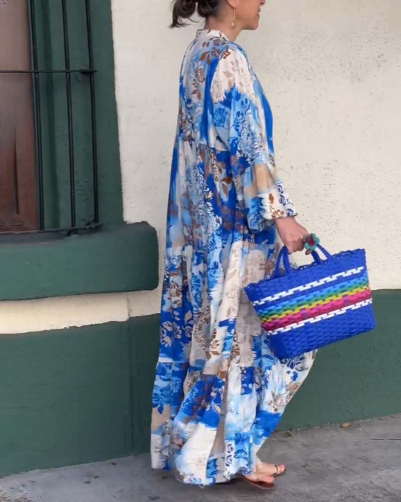 Temperament lang kjole med løs print