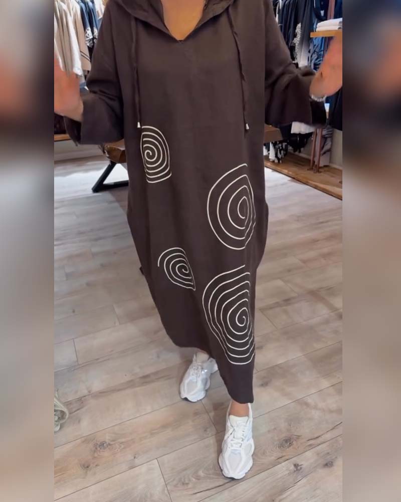 Kjole Med Hætte Langærmet Løs