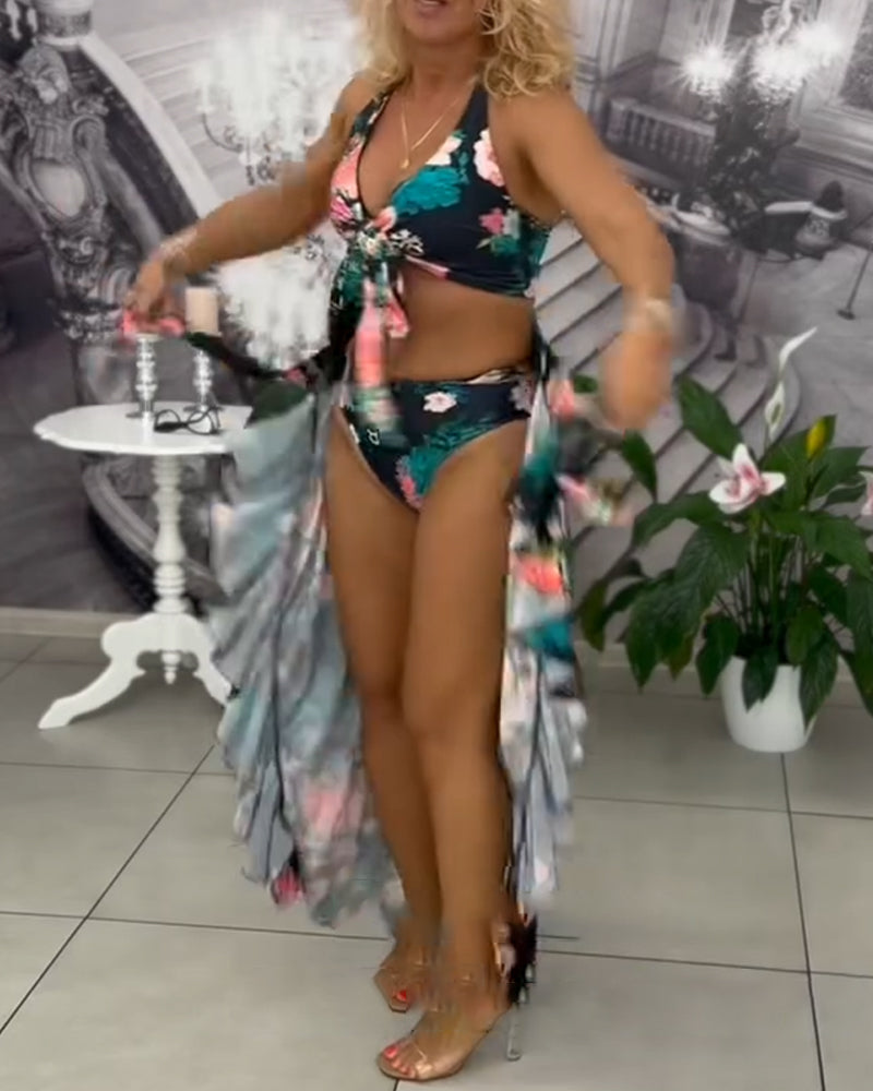 Badedragt Sexet Trykt Solbeskyttende Tredelt