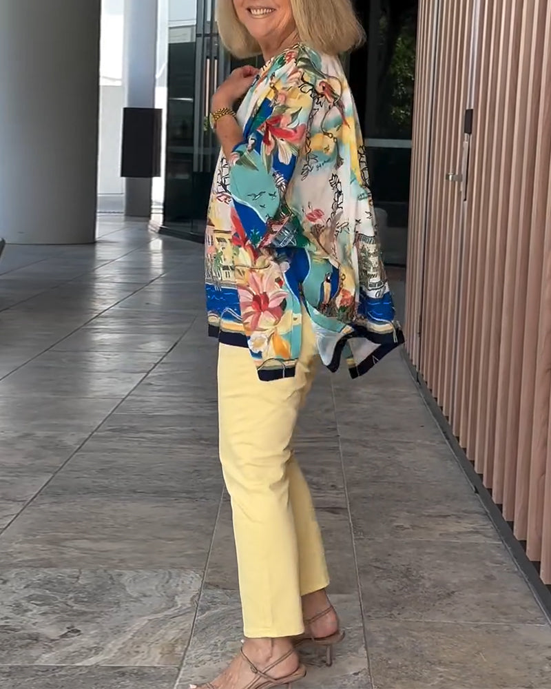 Bluse Flagermuseærme Tryk