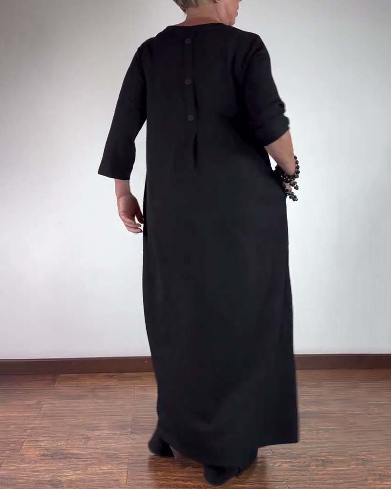 Sort løs kjole med rund hals